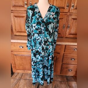 Michael Kors Teal Floral Chiffon Dress Size M